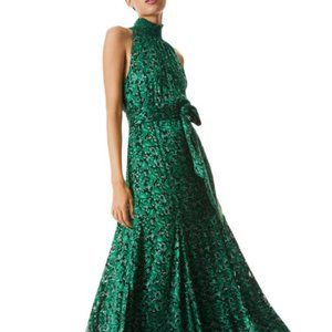 Alice + Olivia Dita Smocked Neck Silk Dress Size 2